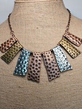 Multicolor Hammered Metal Statement Necklace